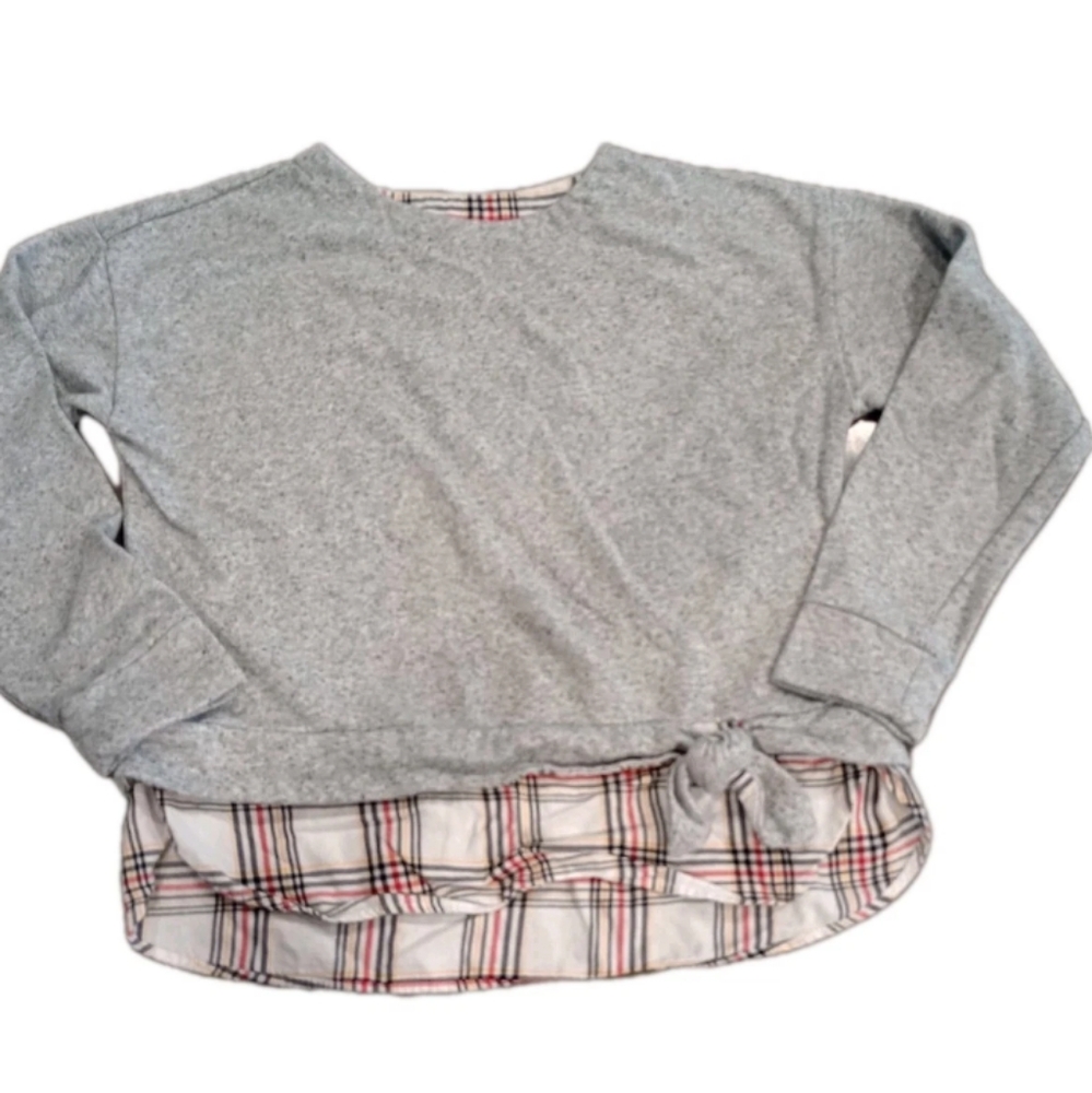 IZOD Gray Sweater with Plaid Hem Size Large